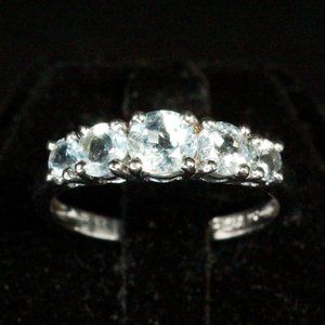 Contemporary QVC Sterling Silver Hallmarked Light Blue Topaz Five Stone Ring